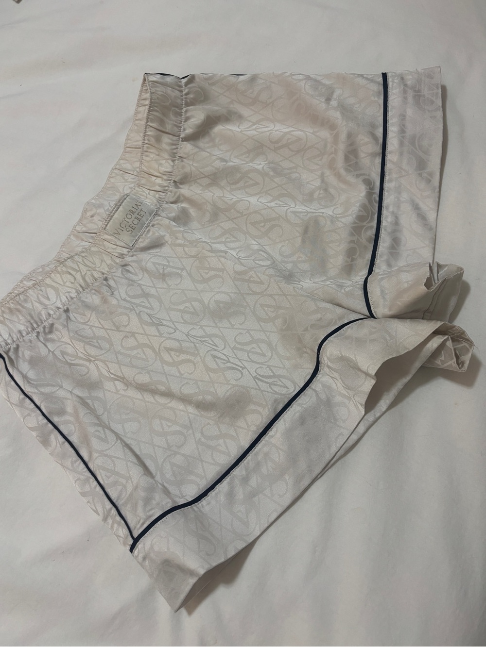 Victoria's Secret Cream Satin Jacquard Pajama Shorts with Black Piping